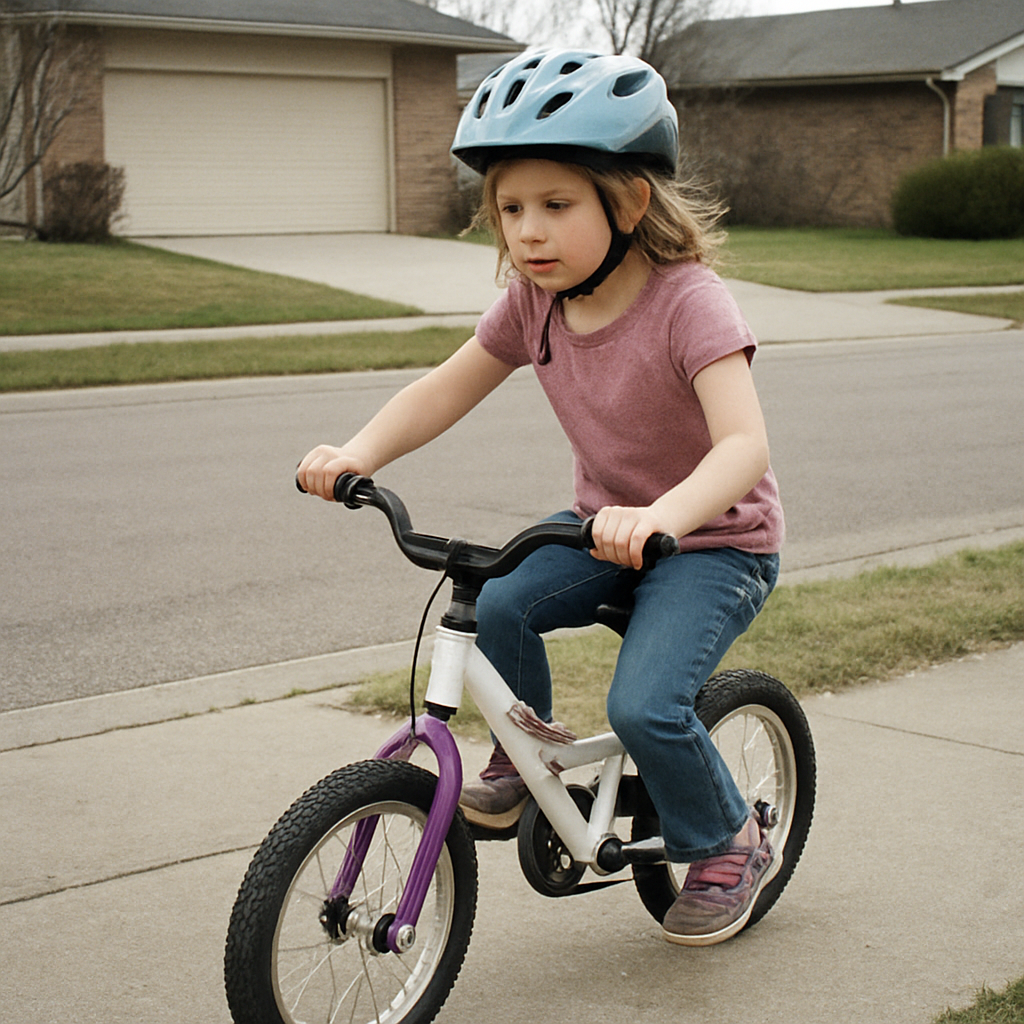 A plain photo of a child on a bicycle