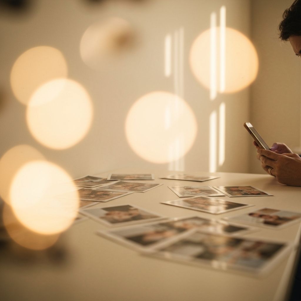Parent looking through photos on phone